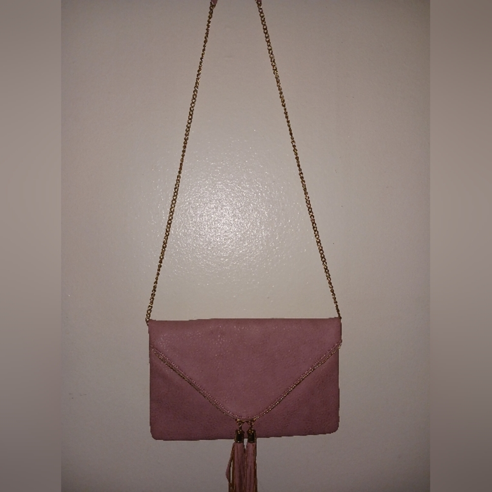 Pink Clutch Purse with Gold Chain Strap